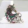 Retro Rhinestone Horse Brooch Pin Women Men Zinc Alloy Horse Head Lapel Pin Animal