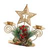 Gold Metal Double Candle Stand for Christmas Celebration Pinecones Berries Iron Candlestick Centerpieces Candle Holders