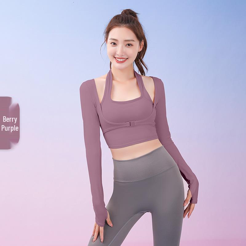 

Одежда для бега и танцев, йоги: Ударопрочный топ-халтер с длинным рукавом и съемным уплотнителем Small