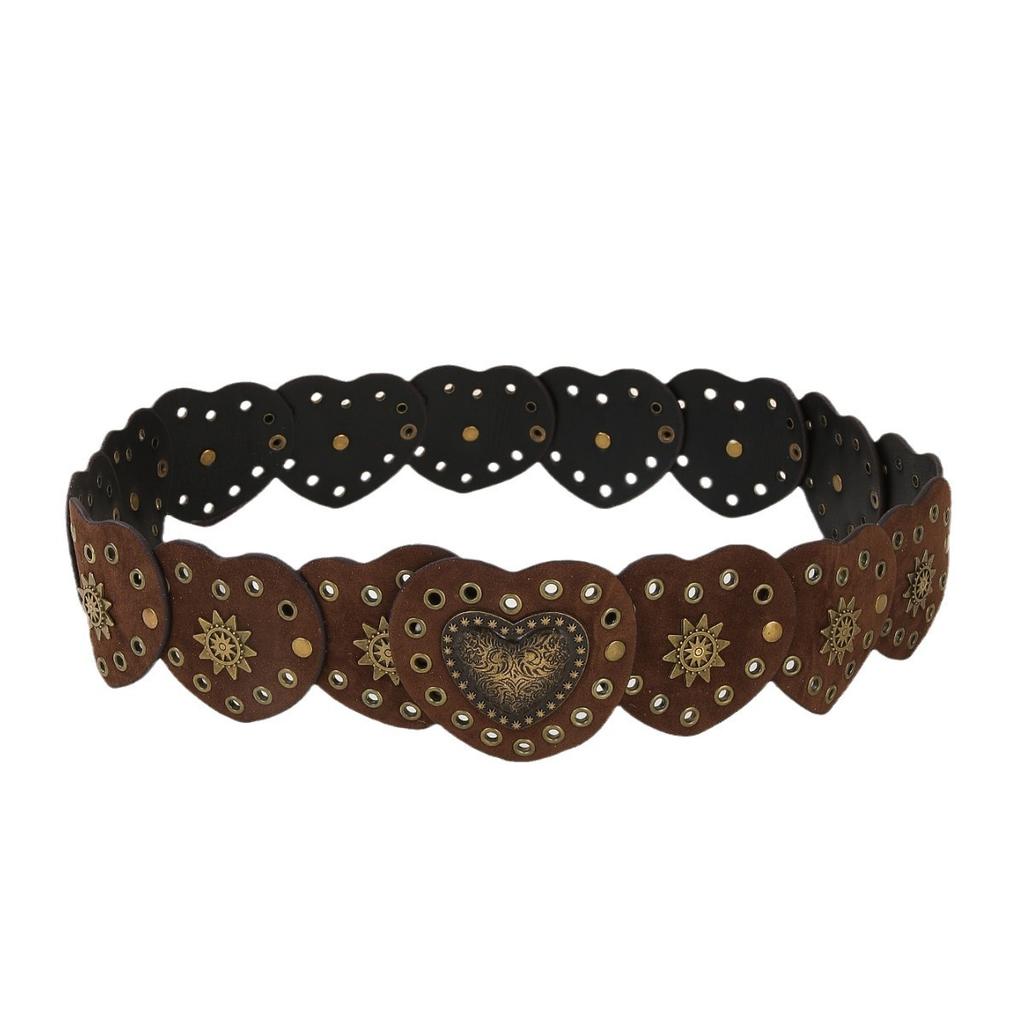 Ethnic Style Girl Love Splicing Rivets Decoration Western Style Retro Belt Accessories American Retro Belt