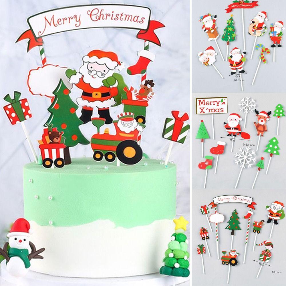 Papírová vánoční dortová dekorace Veselé Vánoce Dekorace na narozeninovou oslavu Kreativní zápichy na cupcakes