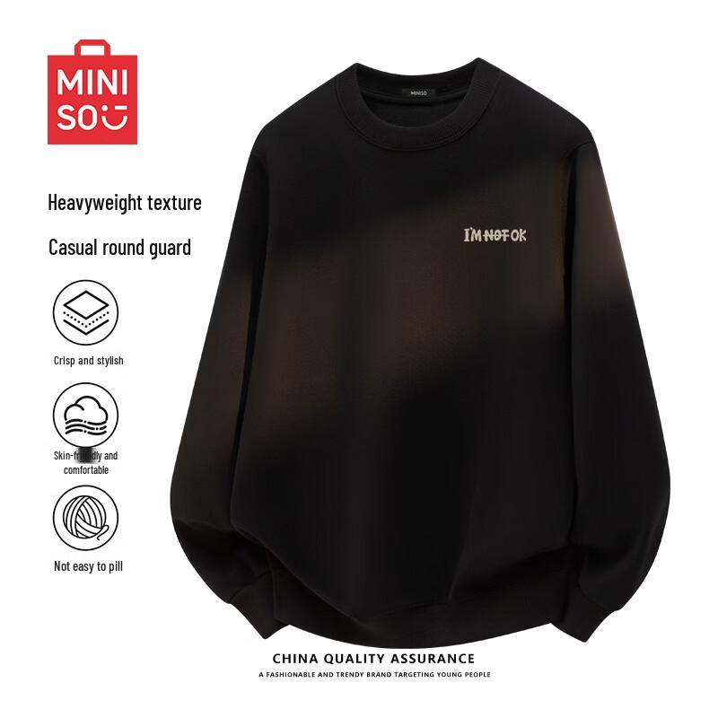 MINISO Men's Relaxed Fit Crew Neck Letter Print Pullover Sweatshirt