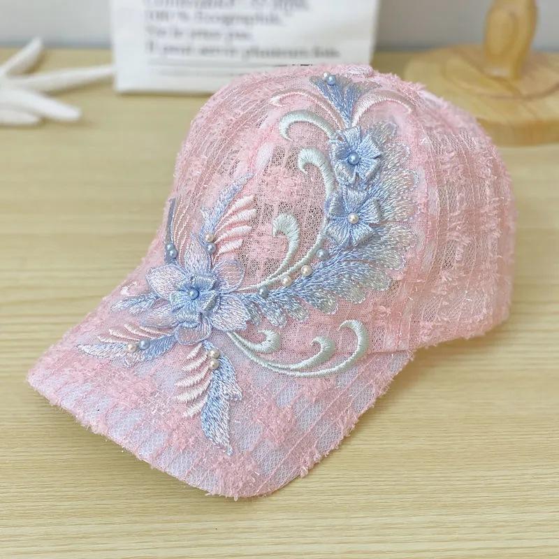 Summer Thin Mesh Baseball Hat Lace Flower Duck Tongue Hat Sunscreen and Sunshade Hat