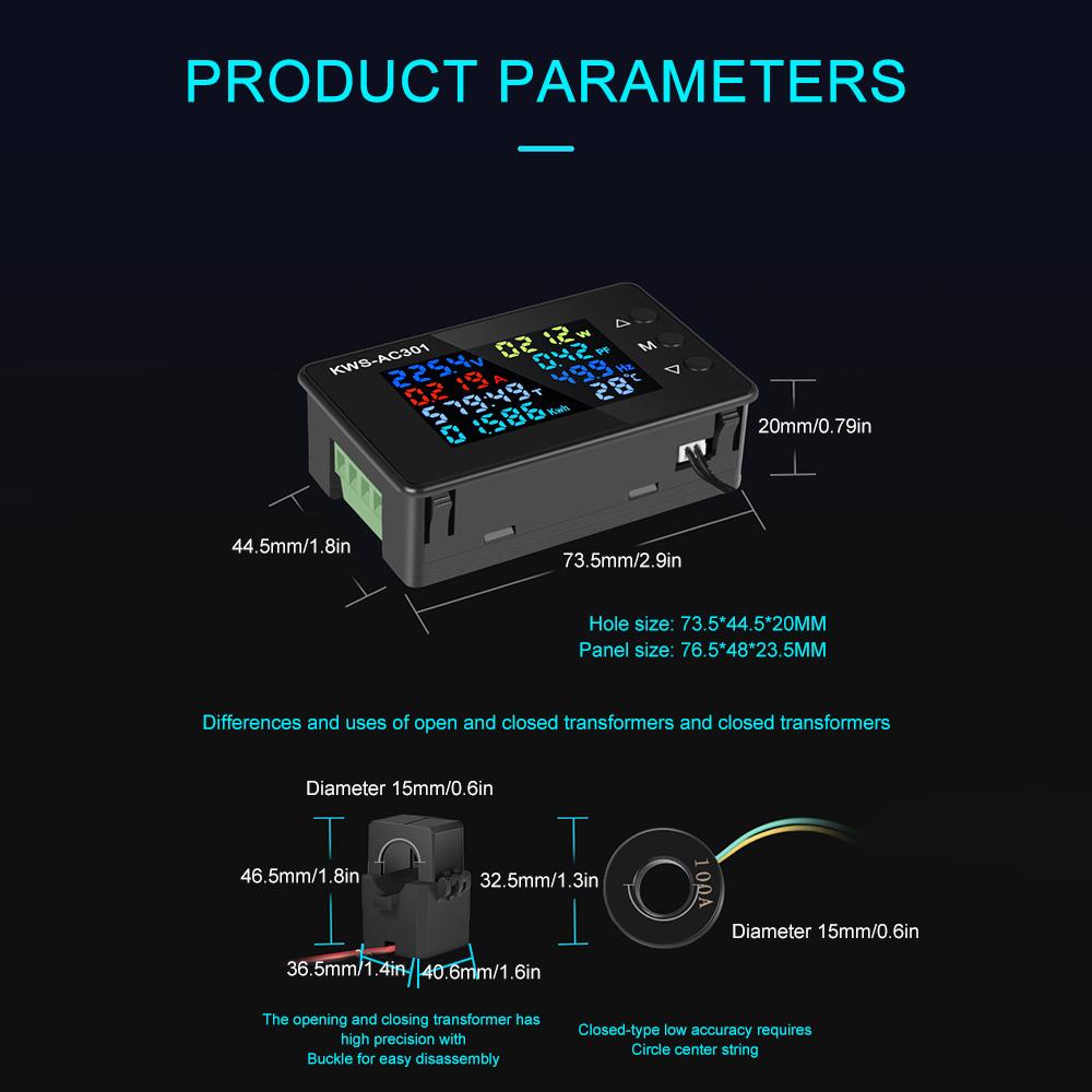 KWS-AC301 Wattmeter Power Meter Voltmeter AC 50-300V Voltage 50-60HZ Power Analyzers LED AC Electricity Meter 0-20/100A Detector
