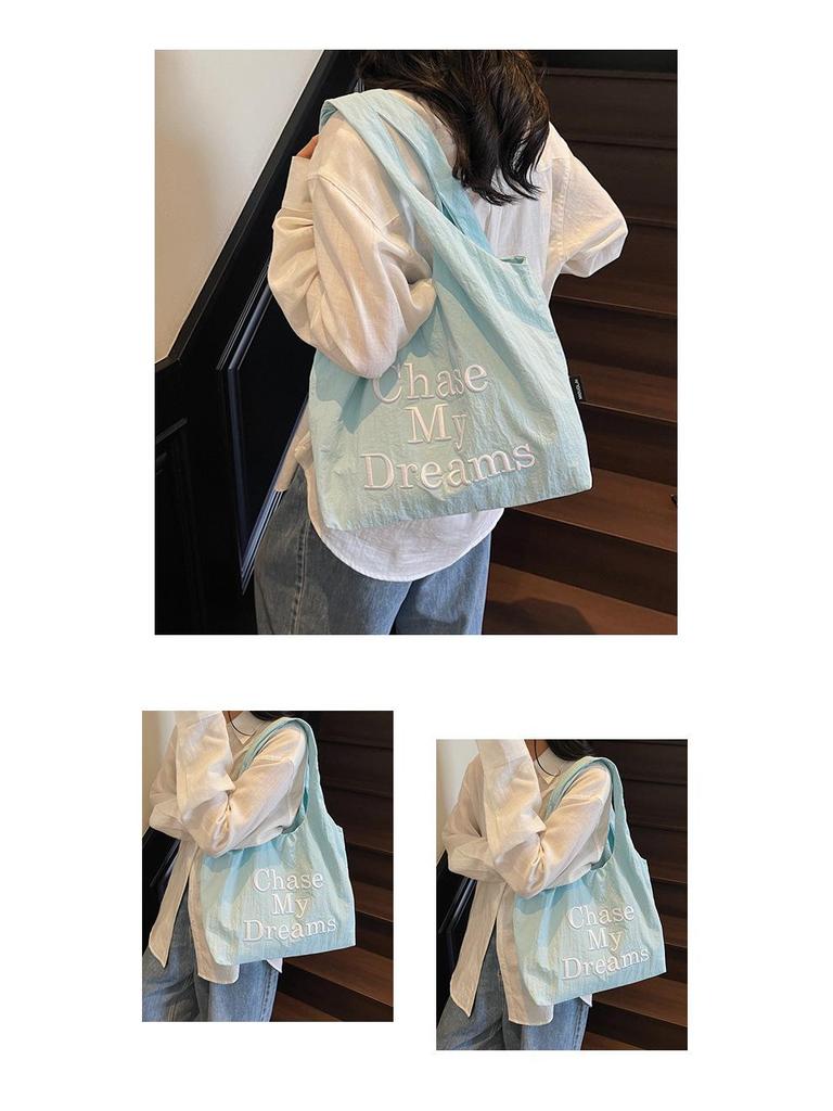 Bolsa Tote de Lona Bordada em Nylon Feminina 2025 - Bolsa de Ombro Único para Compras e Uso Diário