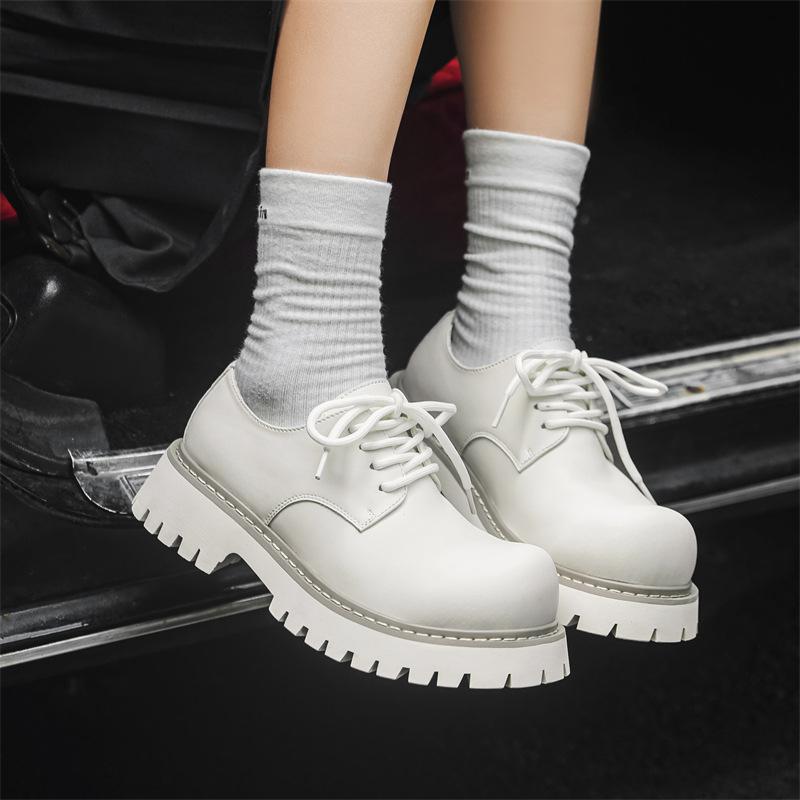 

White leather shoes couple breathable low-top Martin shoes British style thick-soled heightening casual muffin shoes 1330-X 36