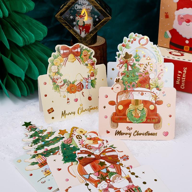 100/1PCS Christmas Cards Greeting Invitations Foldable Bronzing Gifts Letter Home Xmas Party Envelope Decoration Accessories