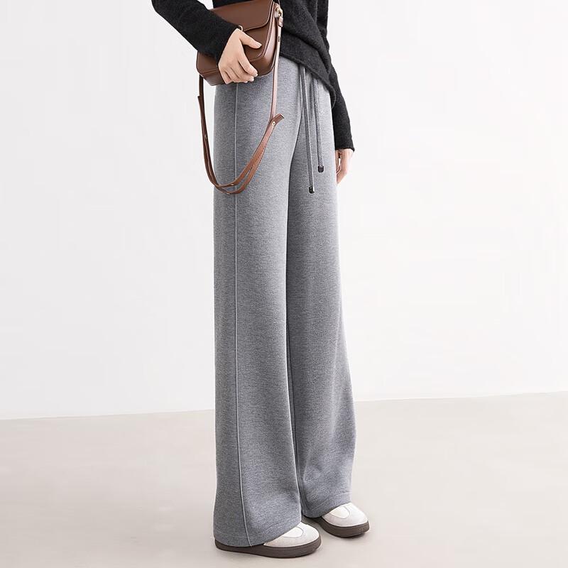 Women's Wool-Blend Fleece-Lined Wide-Leg Casual Pants