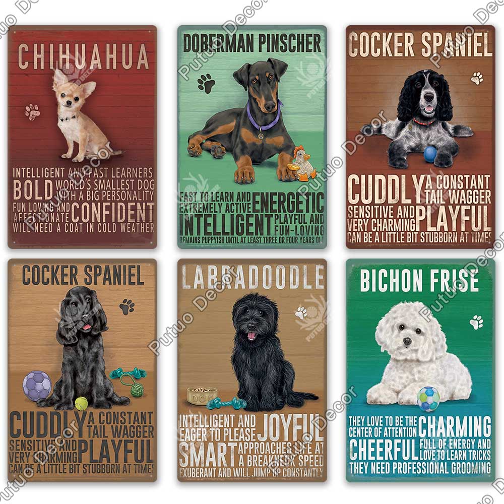 Putuo Decor Dog Vintage Tin Sign Plaque Metal Plate Wall Art Decoration for Living Room Man Cave Cafe Farm Home Retro Poster