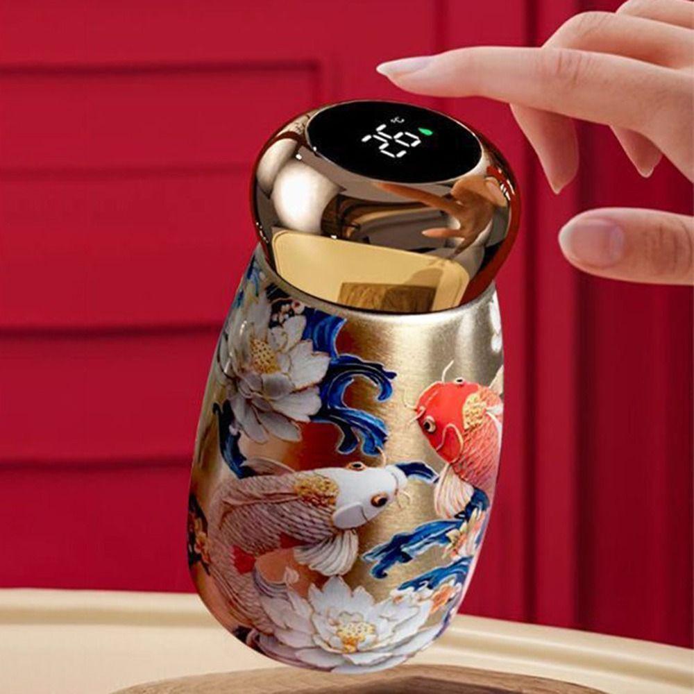 304 Stainless Steel Insulated Cup 230ml Chinese Style Coffee Mug Leak-Proof Temperature Display Thermal Water Bottle