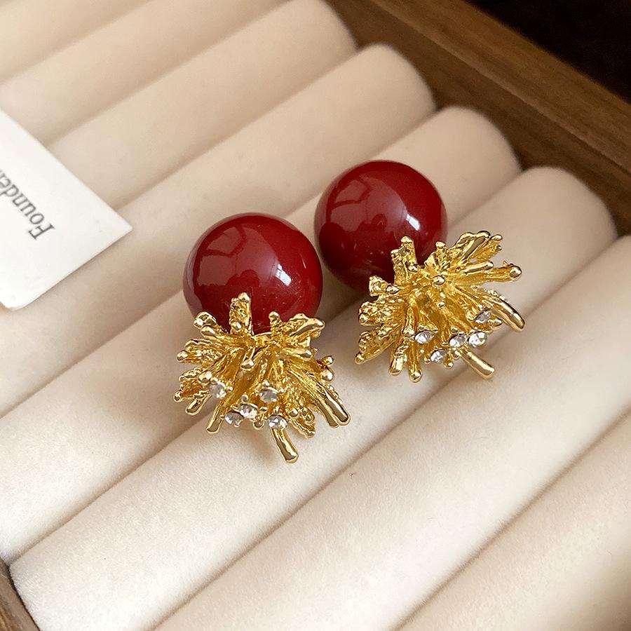 Silver Needle Diamond Pearl Fireworks Pendant Earrings Light Luxury Premium Earrings Retro Court Temperament Earrings