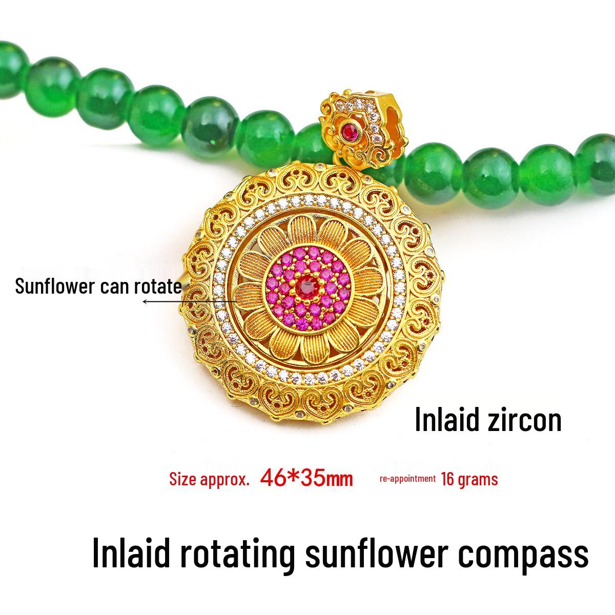 Китайский стиль Золотой компас-подсолнух с цирконами, аксессуар для ожерелья/брелока