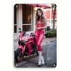 Vintage Tin Sign 8x12 Inch Pink Leather Jacket Motorcycle Metal Wall Art Decor for Home Bar Cafe