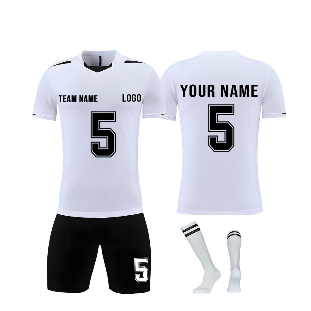 Men Soccer Uniform Set Short Sleeve Jersey Shorts Socks Quick Dry Athletic Team Sportswear for Training Match