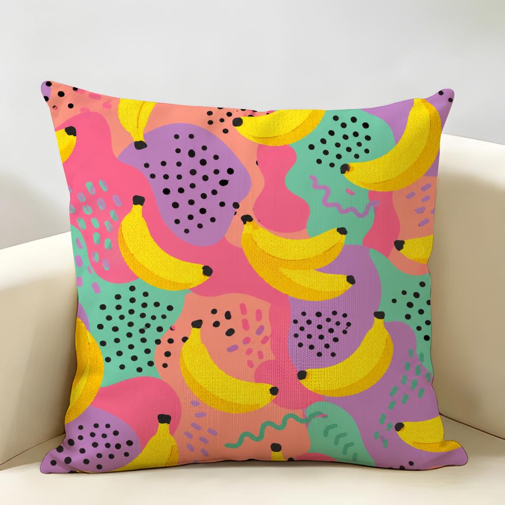 Banana Pop Art Cushion Cover Natural Linen Organic Fabric Double-Sided Printing Breathable For Home Decor