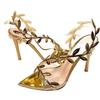 Women's Summer Golden Leaf-Embellished Heels Stiletto Pointed Toe Open Toe Dress Sandals