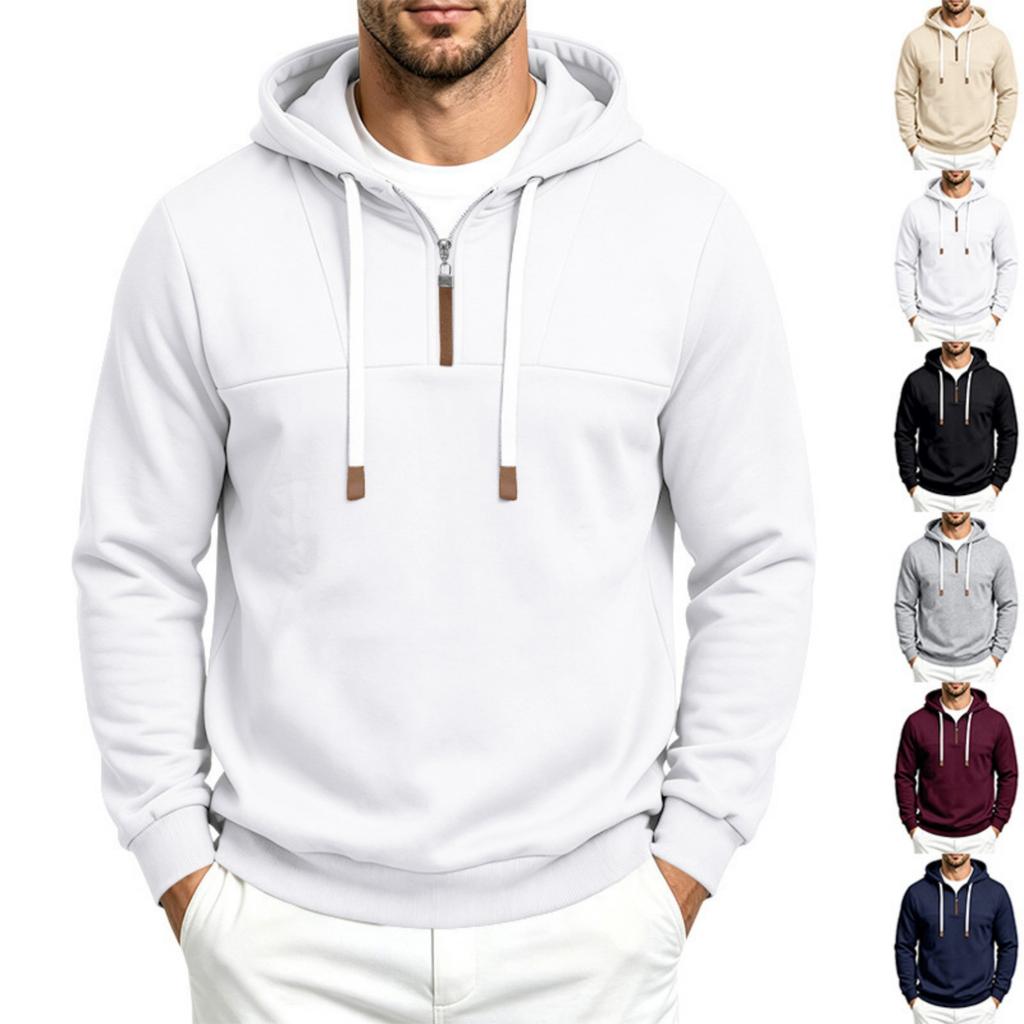 Men's Lined Half Zip Hoodie Colorblock Loose Fit Hooded Sweatshirt