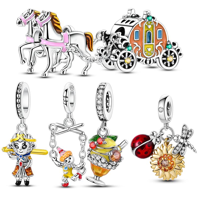 Copper Pumpkin Carriage Golden Charms Pendants Fit Original Bracelet Necklace Diy Anniversary Jewelry