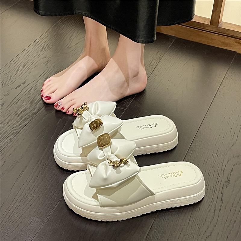 New Slippers In Summer, Women's Fashion Outer Wear, Thick-soled Bows, Soft-soled Comfortable One-word Slippers