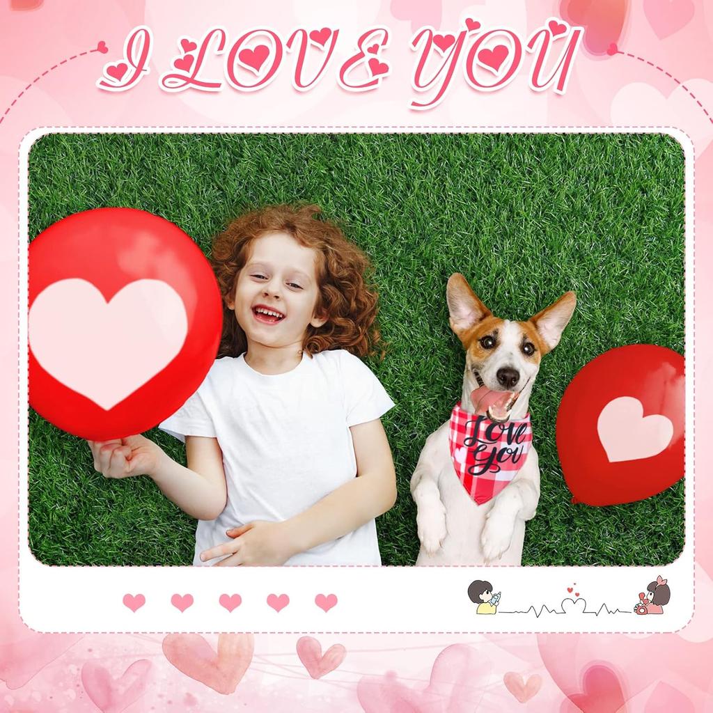 60 Pcs Valentine's Day Dog Bandanas Bulk Heart Pet Bandanas Adjustable Dog Bibs Triangle Scarf Holiday Costume for Small Medium Pet (Heart Pattern)