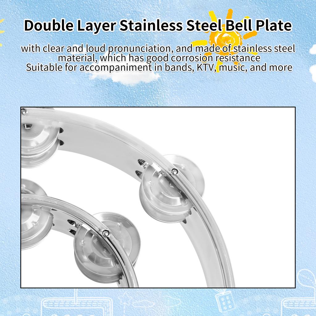 Handbell Double Row Handbell Half Circle Tambourine Half Moon Tambourine Metal Jingles Percussion Instrument for Adults