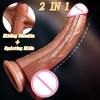 New 2 IN 1 Sliding Foreskin Dildo Upgraded Ejaculating Realistic Spray Water Penis with Suction Cup Sex Toys for Women Couples