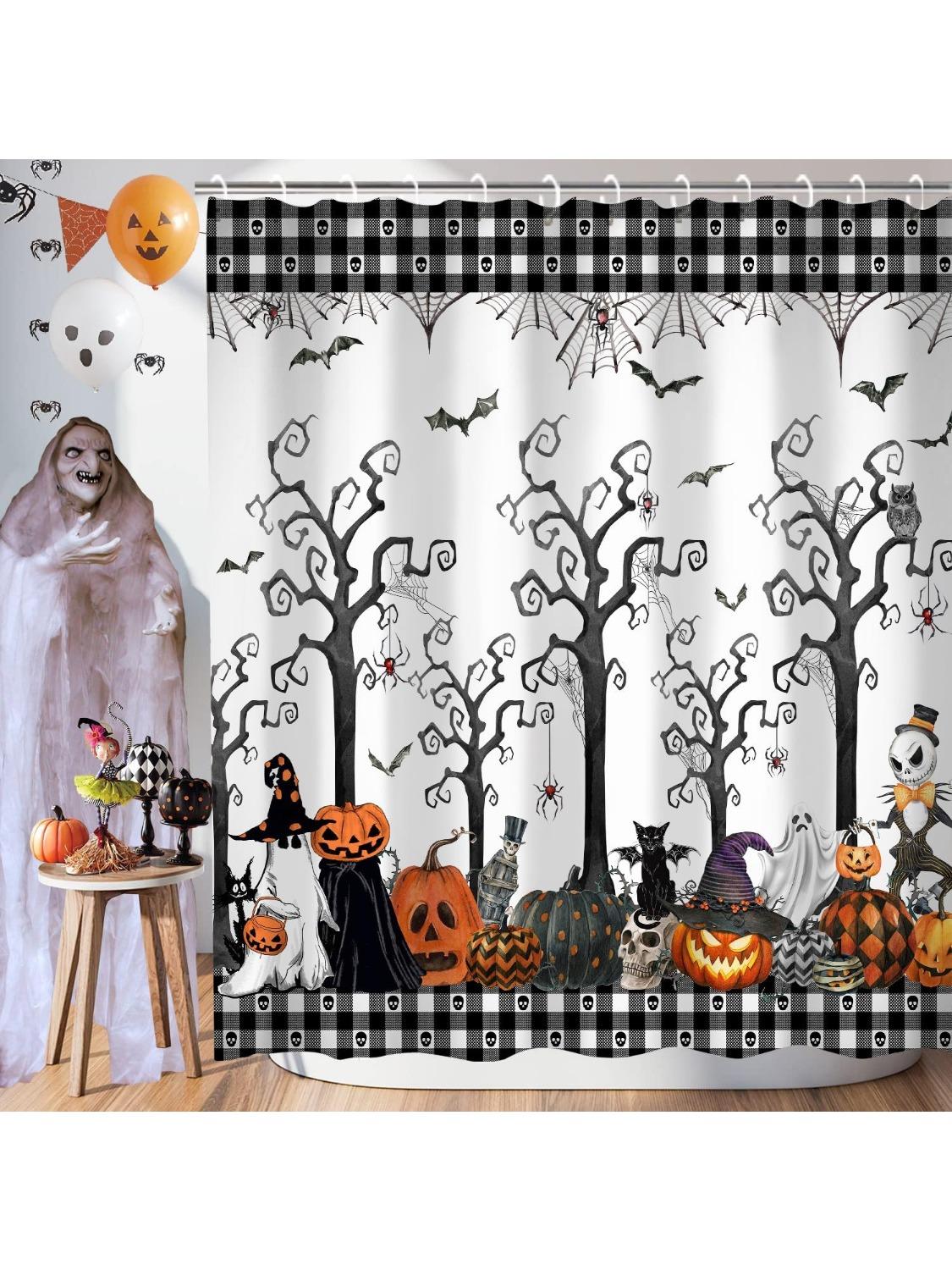 

Vintage Halloween Shower Curtain Spooky Shower Curtain, Waterproof Halloween Bathroom Curtain Decor Shower Curtains for Bathro 90x180cm