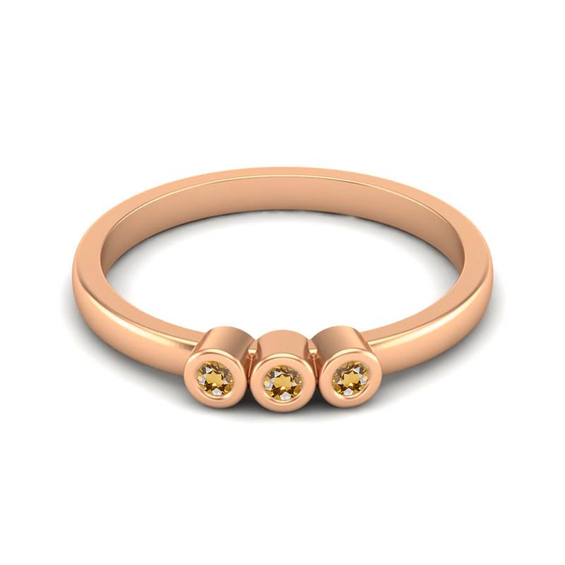 Winziger runder Citrin-Edelstein 925 Sterlingsilber rosévergoldet Drei Steine Minimalistischer Damen Verlobungsring