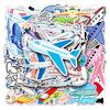 50Pcs Cartoon Sticker Waterproof Reusable DIY Self-Adhesive Aircraft Pattern Phone Case Luggage Sticker Kids Gift