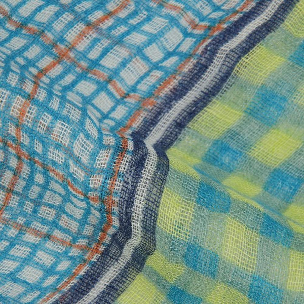 Furina Light Linen 100  Art Check Scarf Green