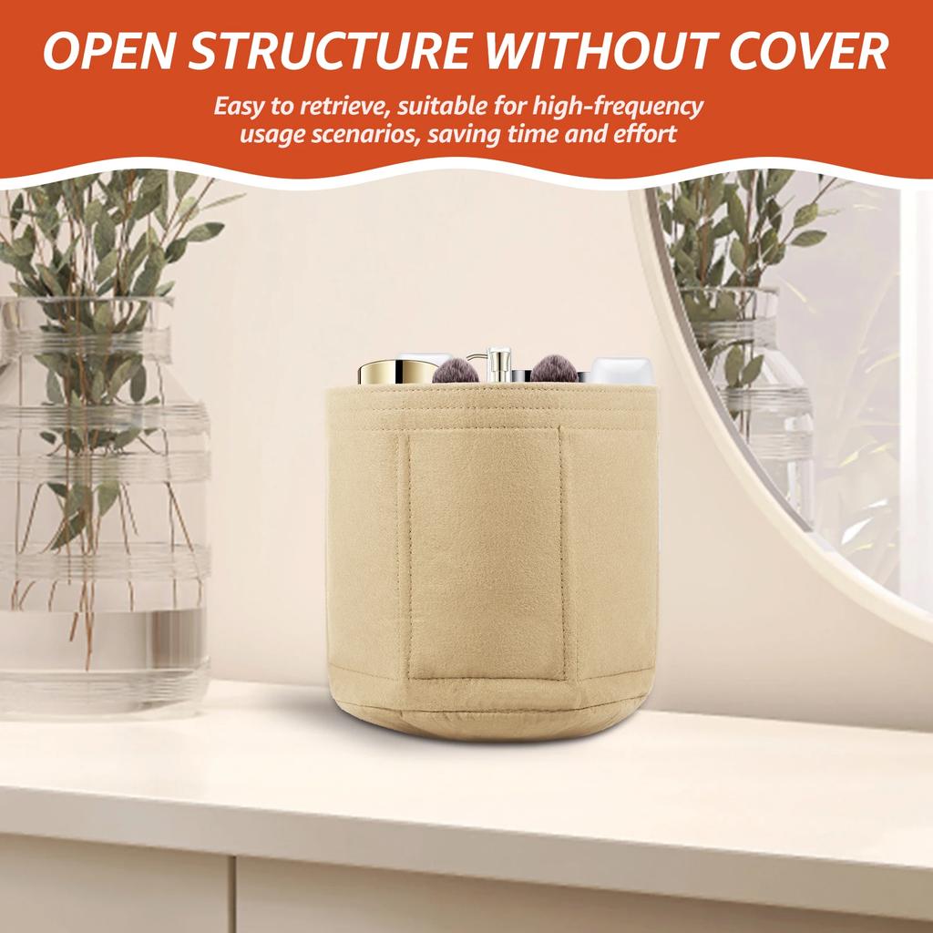 Round Bucket Makeup with 6 Compartment Liner Felt Women Travel Toiletry Cosmetic Bag Portable Bathroom Storage Handbag