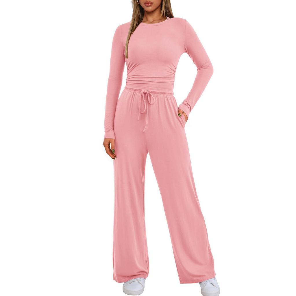 Women's Fashion Solid Color Round  Neck Sleeveless Top Casual  Pants Set