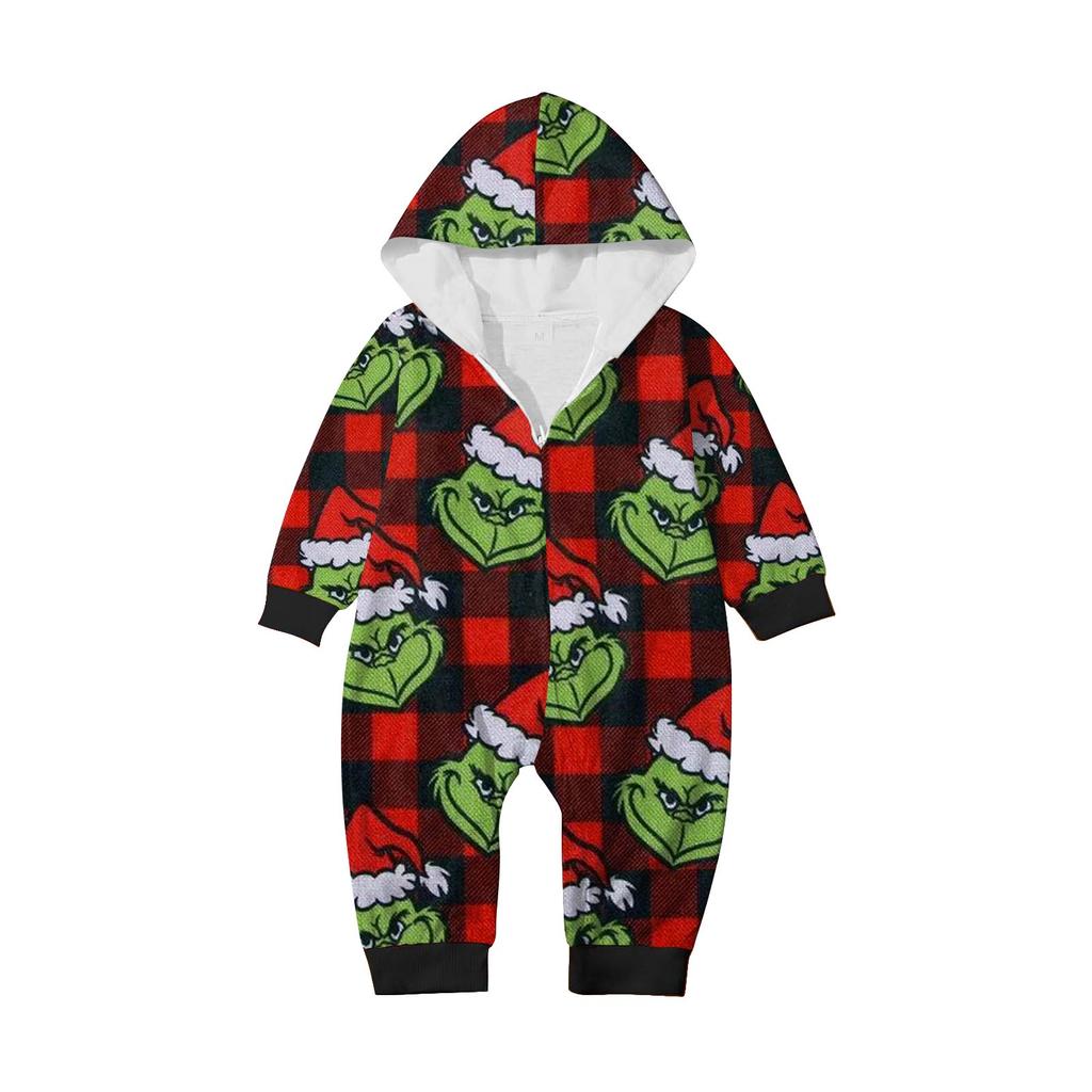 Parent-Christmas Printed Parent-Child Hooded Zip One-piece Homewear