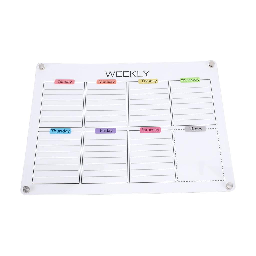 Clear Acrylic Weekly Planner with Magnets Color Label Refrigerator Dry Erase Board for Home Scheduling Office Work