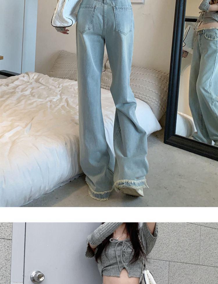 Women's Light Blue Wide-Leg Jeans, High-Waisted, Straight-Leg, Spring/Summer 2025 Fashion, Niche Design, Narrow Fit.