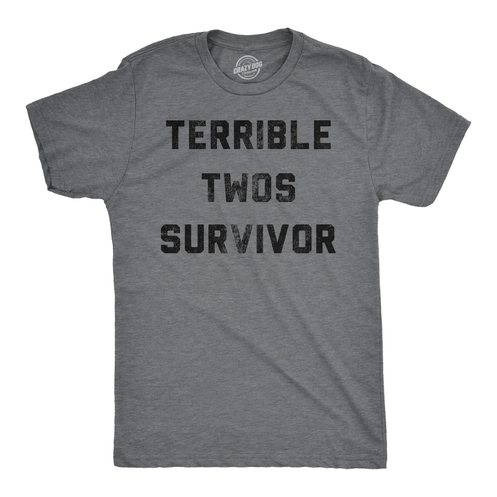 Mens Funny T Shirts Terrible Twos Survivor Sarcastic Parenting Graphic Novelty XL