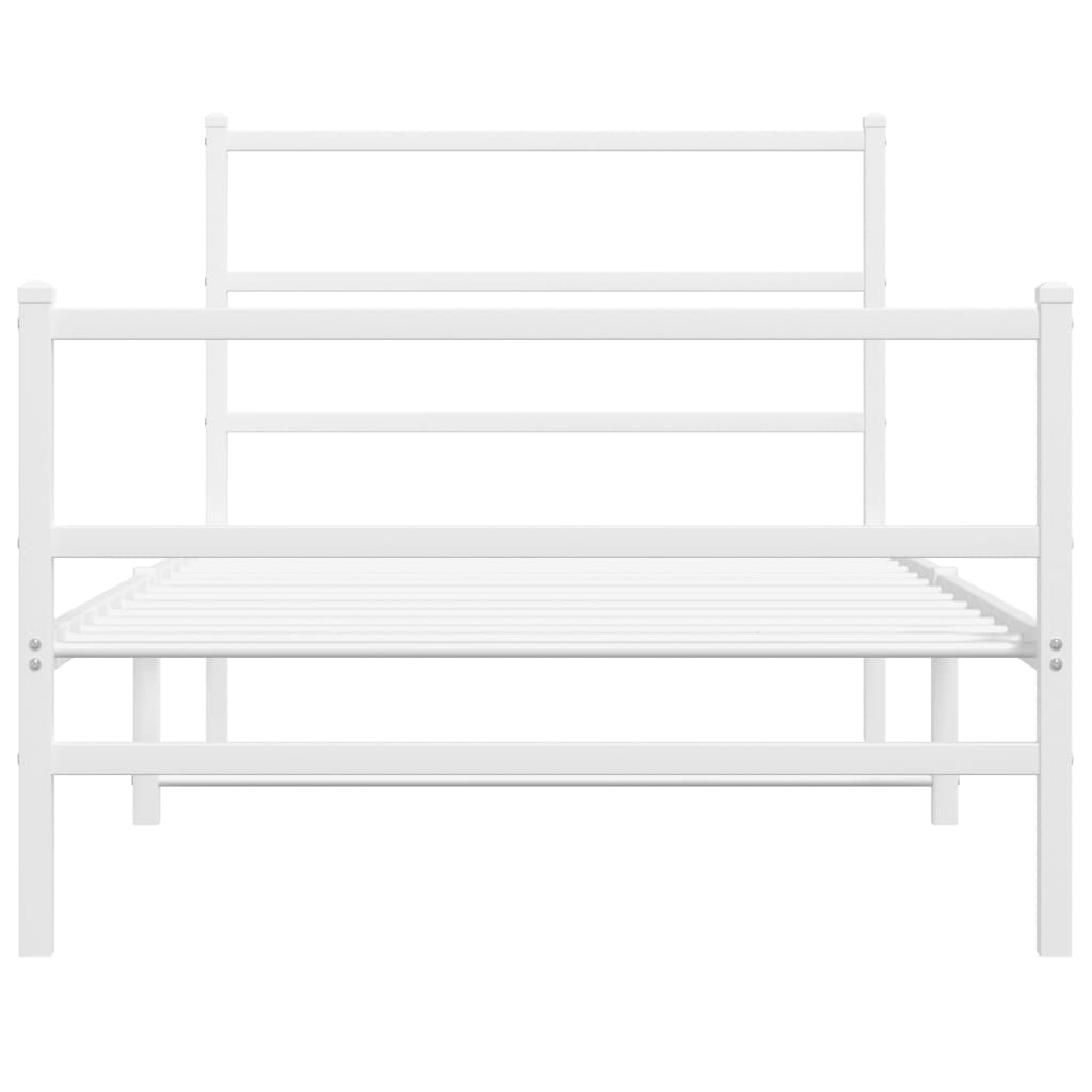 Vidaxl Metal Bed Frame with Headboard and Footboard, White, 107X203 Cm