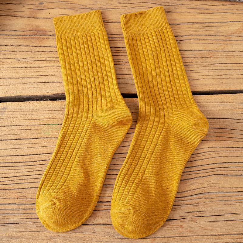 

Autumn/Winter Mid-calf Sock for Women Thicken Warm Wool Solid Color Rib Sock High Quality Loose Crew Fashion Japanese Socks