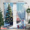 2pcs 2D flat printing Popular Christmas curtains Day Christmas Train Scene Digital Printed Polyester Drapes Holiday Decorations