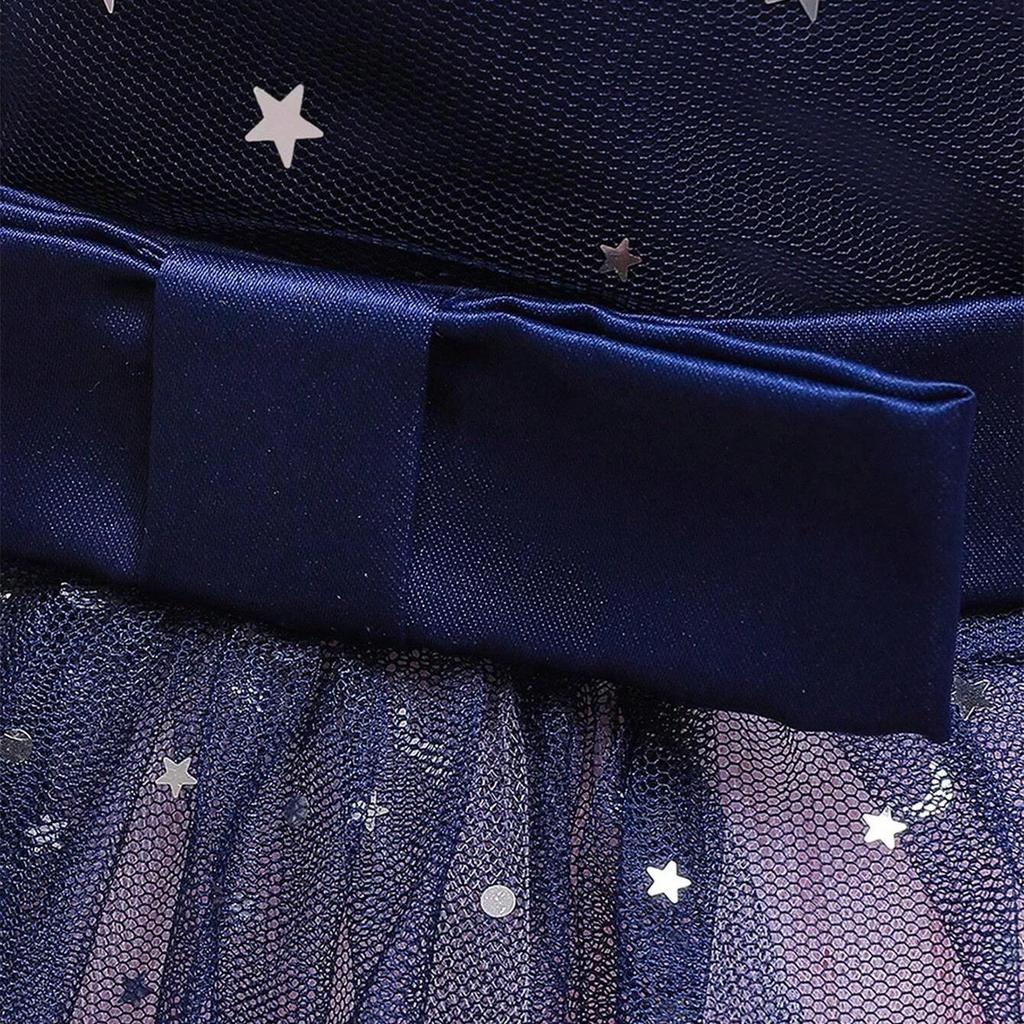 Toddler Girls Cold Shoulder Galaxy Mesh Party Dress Casual Dresses Kids Princess Pageant Gown Christmas Party Paillette Wedding Dress