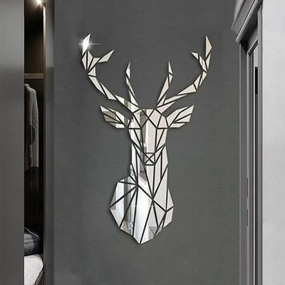 3D-Spiegel-Wandaufkleber, nordischer Stil, Acryl, Hirschkopf, Spiegelaufkleber, abnehmbares Wandbild für Heimwerker, Wohnzimmer, Wanddekorationen