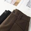Women's Khaki Wool Trousers: 2024 Autumn/Winter Wide-Leg A-Line Bootcut Shorts