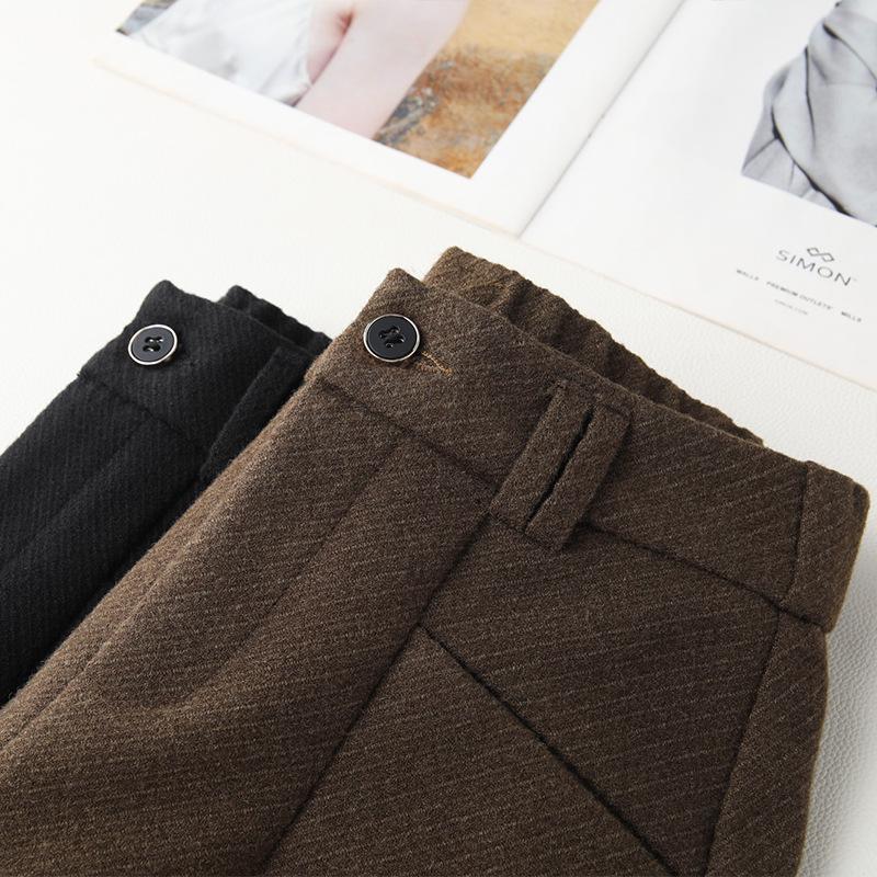 Women's Khaki Wool Trousers: 2024 Autumn/Winter Wide-Leg A-Line Bootcut Shorts