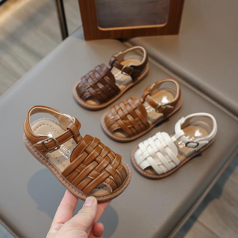 New style sandals for girls, woven casual baby shoes, children's comfortable beach shoes, breathable sandals