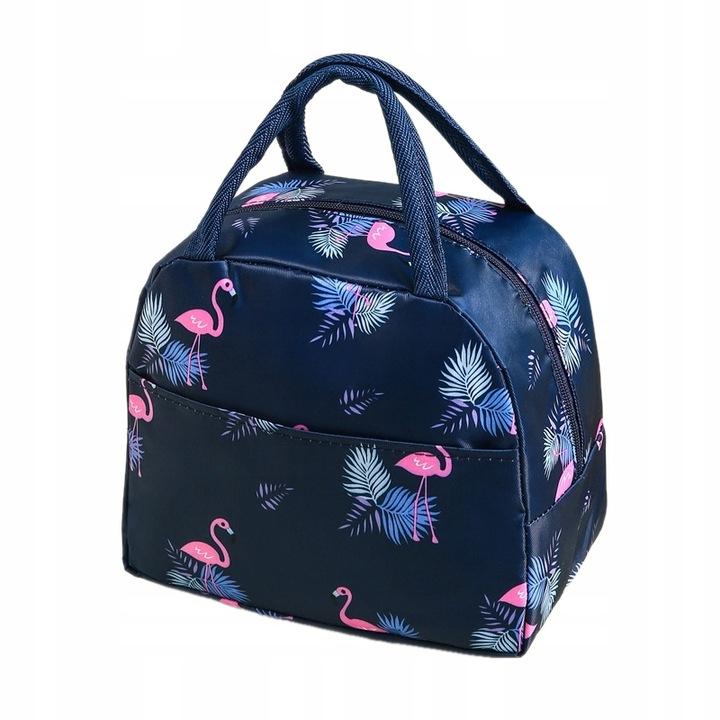 Torebka Termiczna Lunch Box Piknik Izolowana Na Jedzenie Granatowa Jodełka