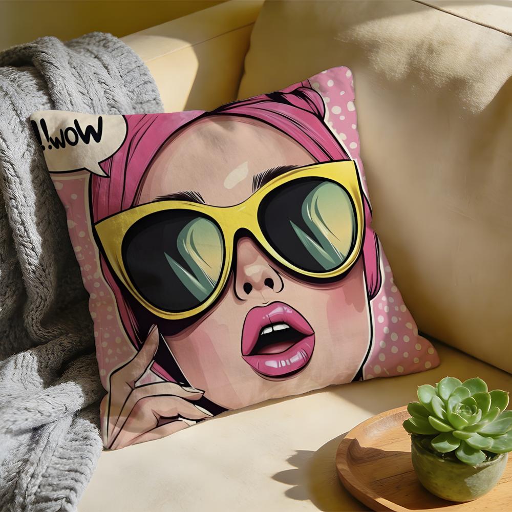 Cushion Cover Washed Linen Soft Breathable Decorative Case for Sofa Home Pillow Cover Roy Lichtenstein
