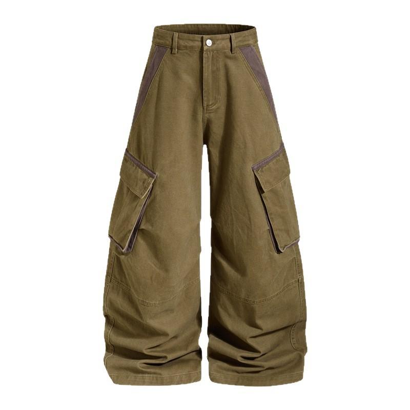 American Retro Big Pocket Overalls Men's and Women's Trendy Brand Ruffian Handsome High Street Design Sense Straight Casual Scimitar Wide-leg Pants