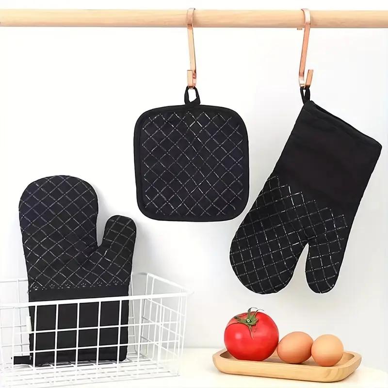 Silicone Oven Mitts and Pot Holder Set,Thickened Heat Resistant Gloves and Heat Insulation Pad,Non-Slip Kitchen Gadgets for BBQ