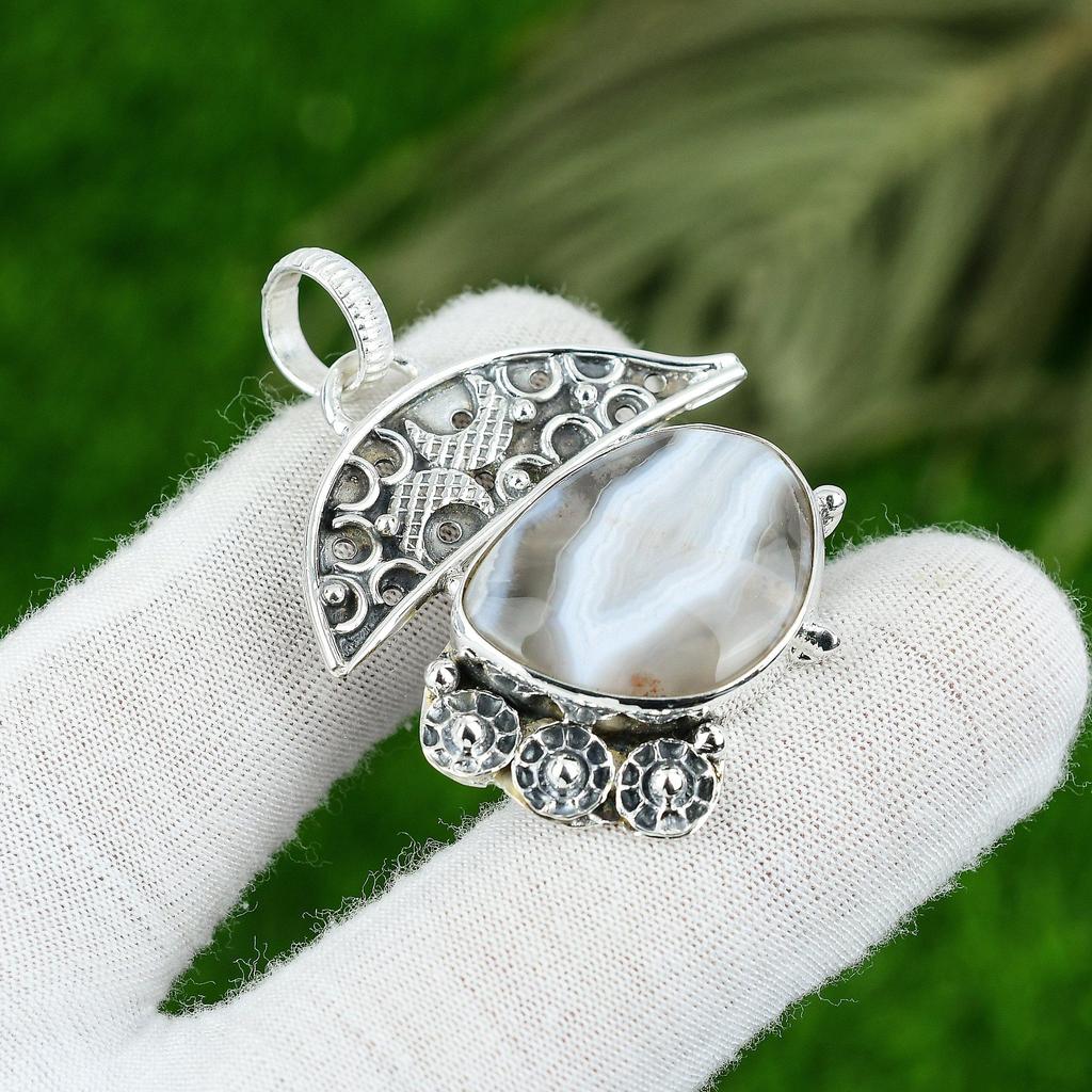 Natural Botswana Agate Gemstone Jewelry 925 Sterling Silver Pendant For Women