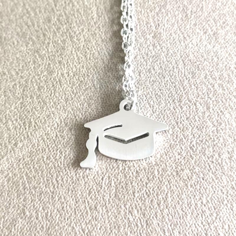 10pcs lot Stainless Steel Geometry Graduation Hat Pendant Necklaces for Women Zircon Graduation Season Commemorative Gift 45cm